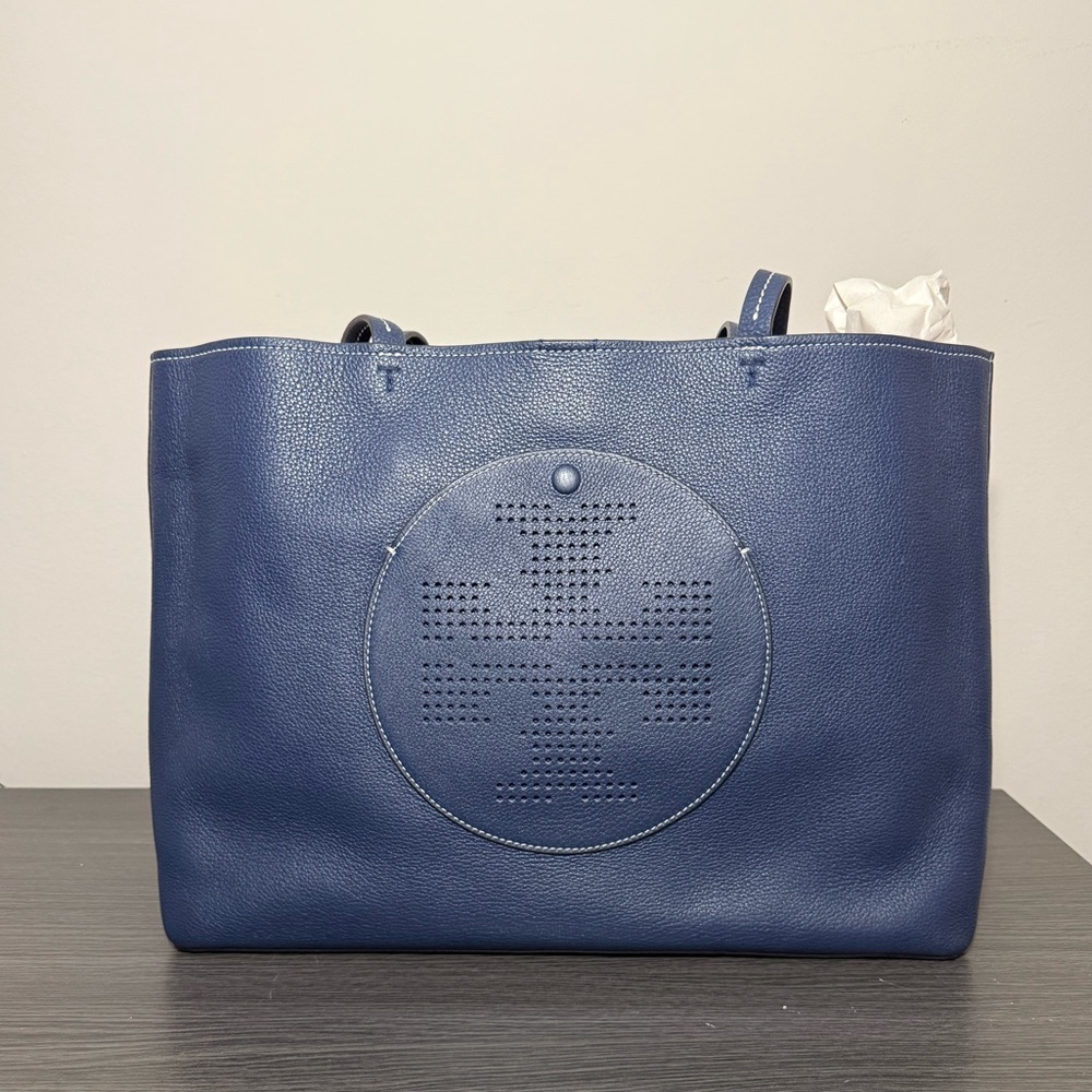 TORY BURCH PERFORATED LOGO TOTE TORY NAVY/RED COLOR